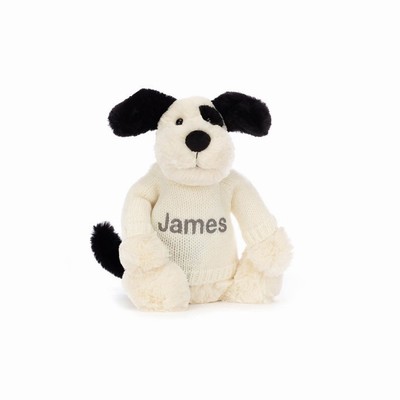 Jellycat Bashful Black & Cream Cachorro with Cream Jumper | IDGK-13805